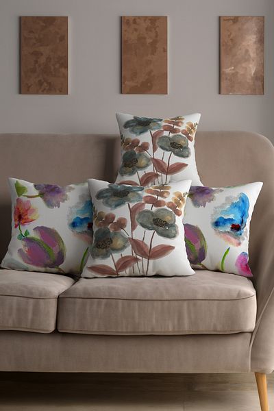 Ahsen Dekoratif Modern Patterned Striped Flowers Digital Print Luxury Velvet 4-Piece Throw Pillow Cover Set...