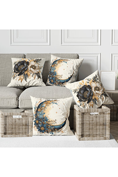 Ahsen Dekoratif Crescent Themed Flower Pattern Yellow Black Color Digital Pri...