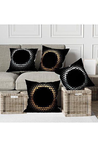 Ahsen Dekoratif Gold Circle Patterned Digital Printed Luxury Velvet 4-Piece T...