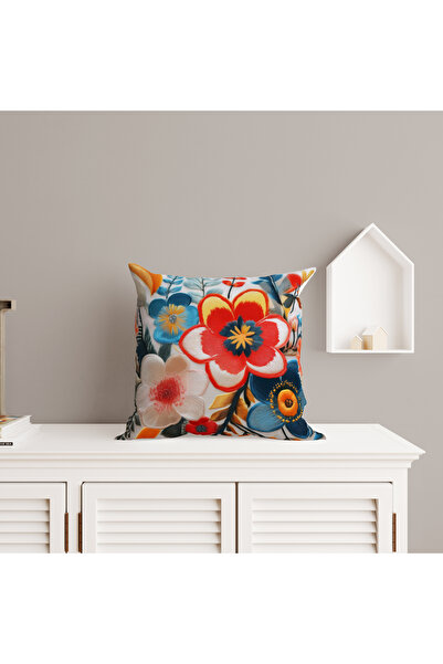 Ahsen Dekoratif Embroidery Patterned Flower Themed Digital Printed Luxury Velvet 4-Piece Throw Pillow Cover Set...