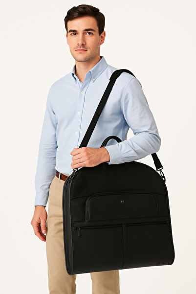 Çantachım Takım Elbise Taşıma Çantası Erkek Deri Suya Dayanıklı Siyah