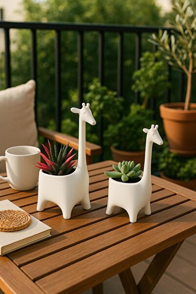 GIRAFFE Succulent & Cactus Flower Pot 2-Piece Decorative Flower Pot Set