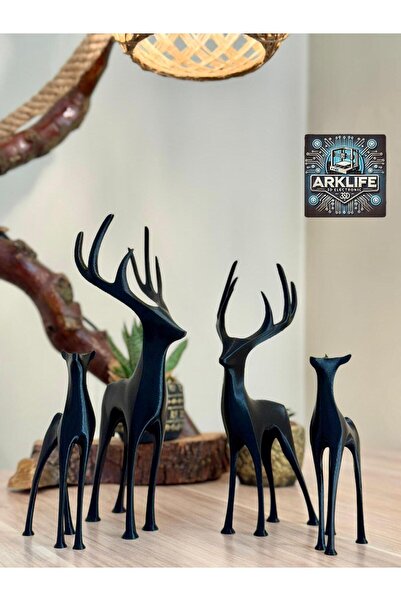 ARKlife 3D Electronic 4lü Siyah Modern Geyik Figür Ev Ofis Şık Dekoratif Raf Süs ve Hediyelik Biblo Heykel Seti
