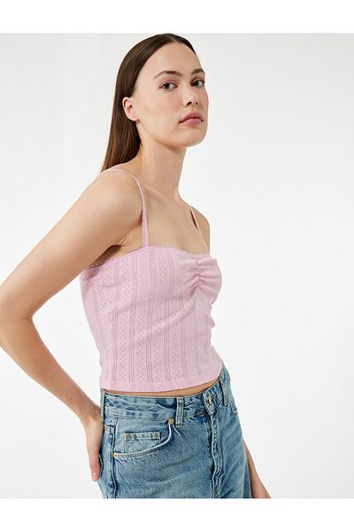 Koton Tricou crop slim fit texturat cu șnur din bumbac