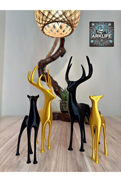 ARKlife 3D Electronic 4lü Siyah-Altın Modern Geyik Figür Ev Ofis Şık Dekorati...