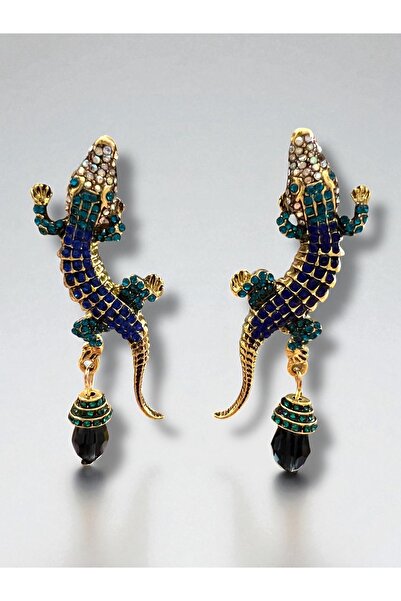 Bo Takı ve Aksesuar أقراط متدلية مطلية بالحجر على شكل سحلية