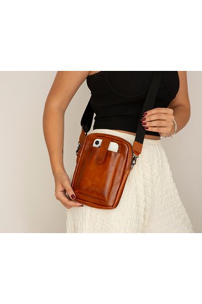 Lev Leather Τσάντα από γνήσιο δέρμα, θήκη τηλεφώνου, θήκη για κάρτα και κέρματα - Όνομα μπορεί να γραφτεί