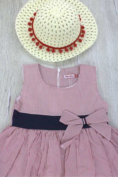 EYMİRGİYİM Summer Bow Girl's Baby Dress with Straw Hat 2 Years, 3 Years, 4 Years, 5 Years