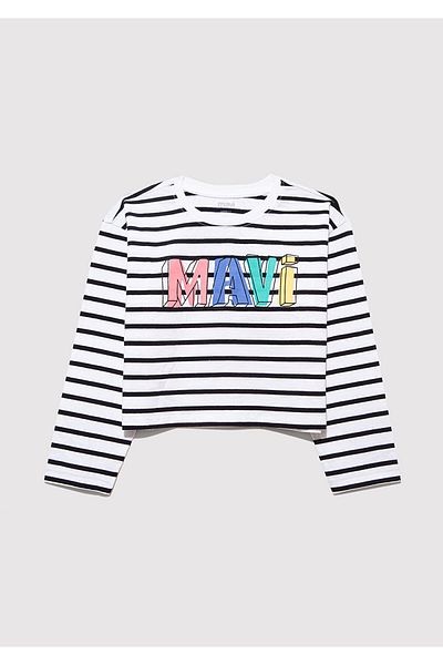 Mavi Τυπωμένο Crop Μαύρο T-Shirt Loose Fit / Loose Relaxed Fit 7610270-82374