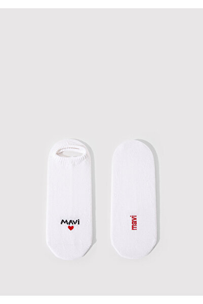 Mavi Logo Detaylı Beyaz Babet Çorap 1912779-620