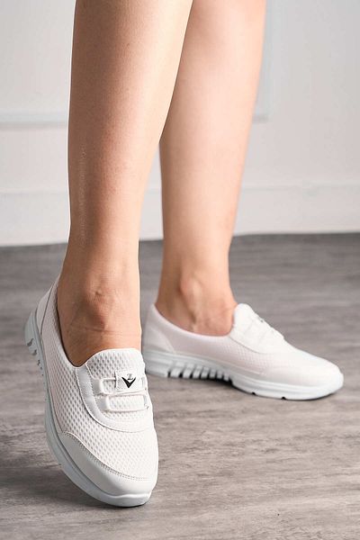 İmerShoes Pantofi sport albi pentru femei de zi cu zi, cu șireturi din cauciuc, plasă, respirabil, confortabil, cu talpă anti-alunecare, pantofi 3005