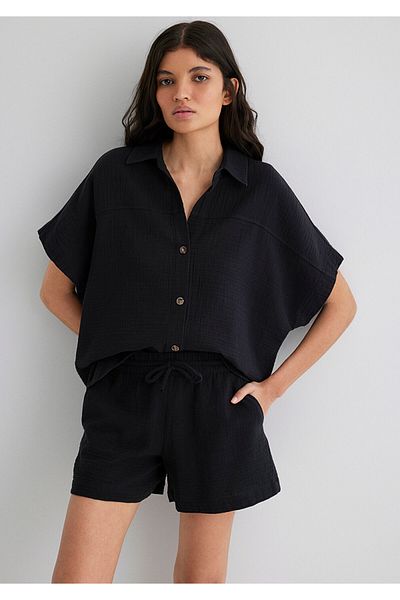 Mavi Μαύρο πουκάμισο με υφή Loose Fit / Loose Relaxed Fit 1210758 -900