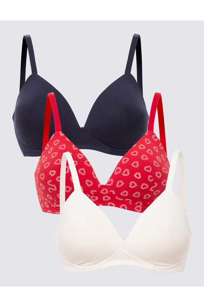 Marks & Spencer 3'lü Destekli Pamuklu T-Shirt Sütyeni Seti