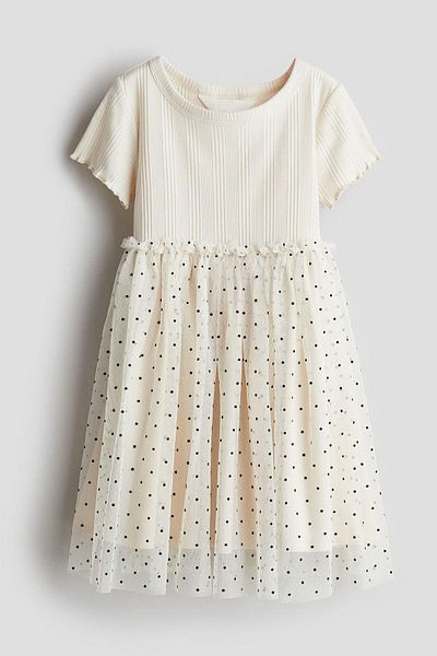 Monila Girl's Tulle Polka Dot Printed Lined Dress