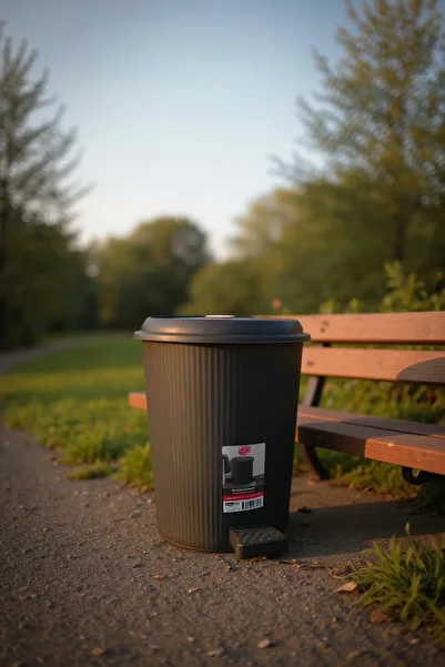 Living Set of trash bins, 3 pieces of different sizes, with a mat and lid, gray color.