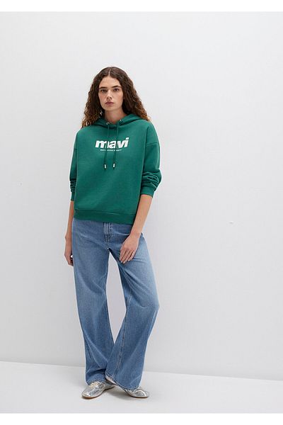 Mavi Logo Printed Hooded Green Sweatshirt 168334-71874