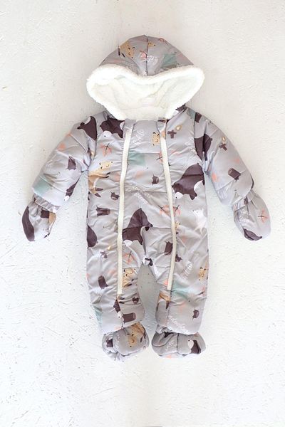 Monila Animal Patterned Fur Lined Hooded Baby Boy Baby Astronaut Cosmonaut Jumpsuit