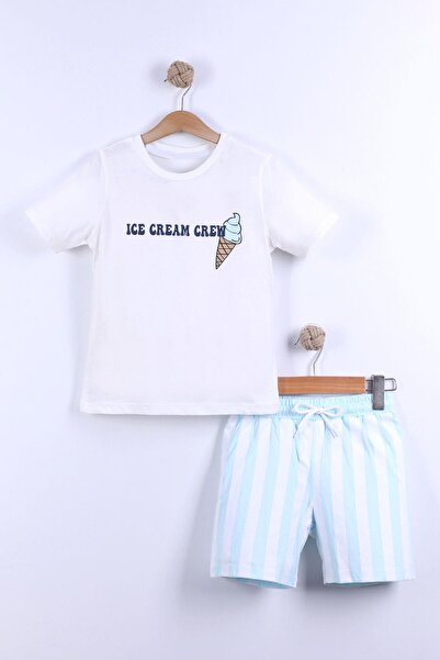 Monila Boys Ice Cream Printed Cotton Tshirt and Striped Shorts Bottom Top Set