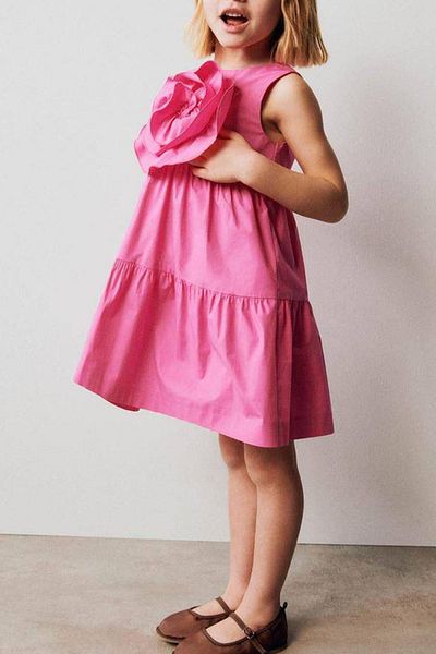 Monila Girl's Rose Appliqued Sleeveless Cotton Fabric Dress