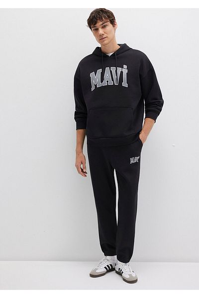 Mavi Hanorac negru cu glugă cu logo imprimat 067149 -902