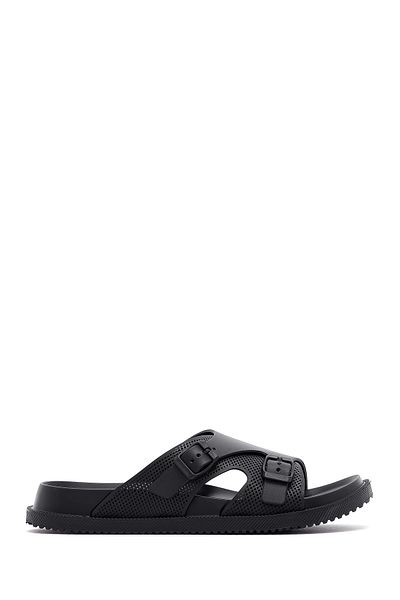 Derimod Men's Black Buckle Slippers 25Sfd6971Pv