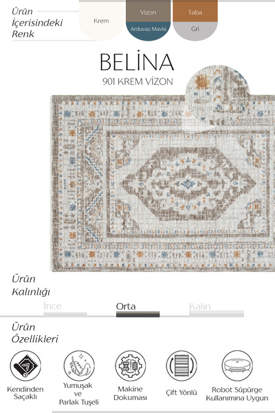 Cool Halı Belina Cream Mink Classic Round Carpet – Authentic Vintage Loop Rug for Living Room & Home