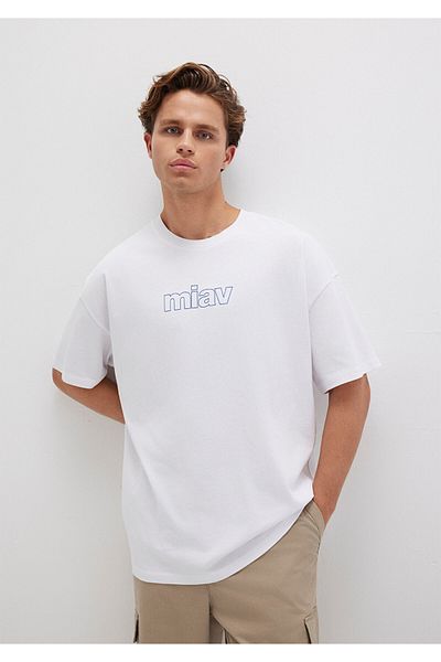 Mavi Miav Printed Oversize Λευκό T-Shirt Oversize / Wide Cut 0611704-620