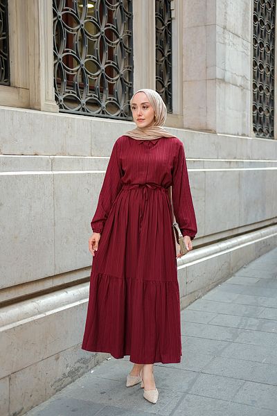 LOCCO Women's Waist Drawstring Dress Burgundy