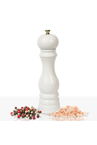 Beyaz Ahşap Tuz Ve Karabiber El Değirmeni Öğütücü Grinder 22 Cm