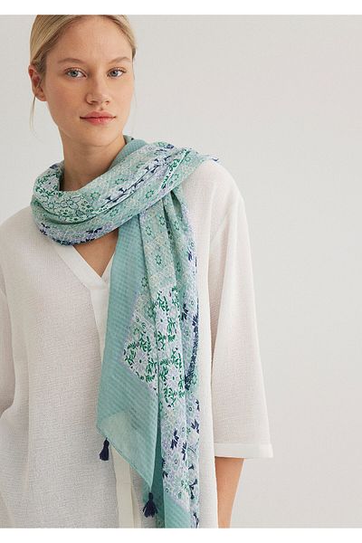 Mavi Şal Verde Imprimat Floral 1910032-32950