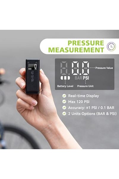 CYCPLUS As2 Pro Mini Bike Tire Pump With Gauge, Max 120 Psi Electric Bicycle Air Pump, Tire Inflator