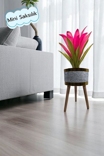 Arte Cotone Decorative Flower Pot |   Beige, Cream, Pink, Gray Footed & Footless Models |   Velvet Fabric Flower Pot