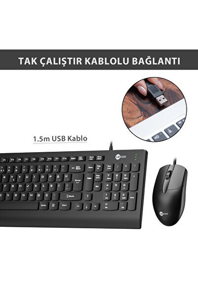 Lecoo Cm103 Usb Kablolu Türkçe Q Klavye Mouse Set Siyah Ergonomik Sessiz 1000 Dpı