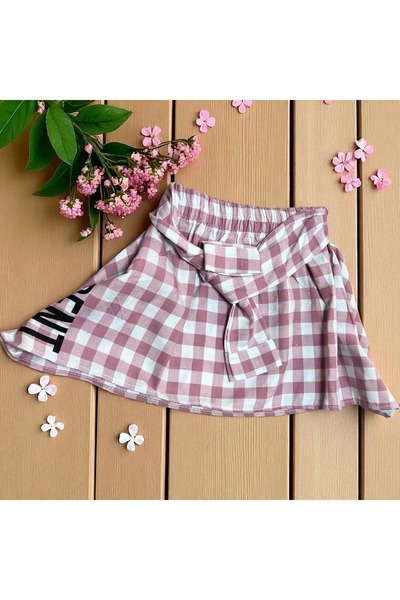 Nanica Kids FUSTĂ CU TĂIȚE ASIMETRICE ÎN CARO Roz