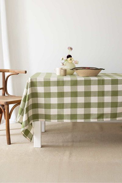 Wellstil Sora |   Față de masă din in Gingham Khaki, Pătură de picnic în carouri Piti