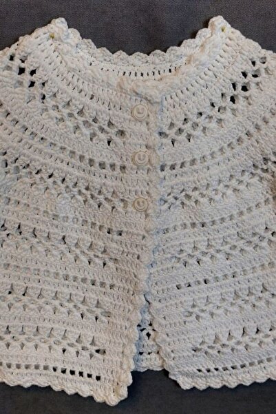 Uretti - Talia 8659 2842 Hand Knitted Cotton Thread Girl's White Cardigan - 9 / 12 Months