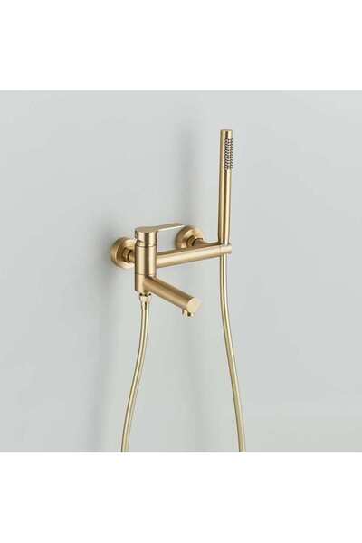 CasaVie Baterie de cada cu montaj pe perete, cu dus de mana, finisaj auriu ni...