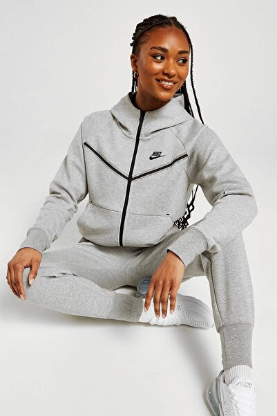 Nike Tech Fleece Windrunner Full Zip Hoodie Kapüşonlu Kadın Sweatshirt Gri