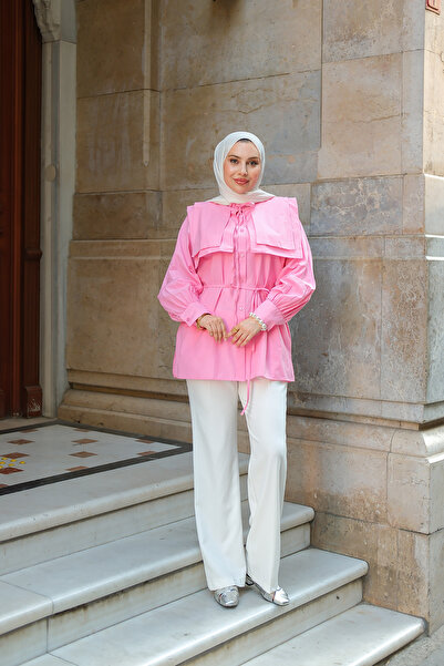 LOCCO Ροζ Γυναικείο Πουκάμισο - Διπλό Γιακά Λεπτομέρεια