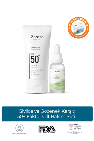 ZAROZA Yağlı Ciltlere Özel Gözenek Karşıtı 50 Faktör Cilt Bakım Seti