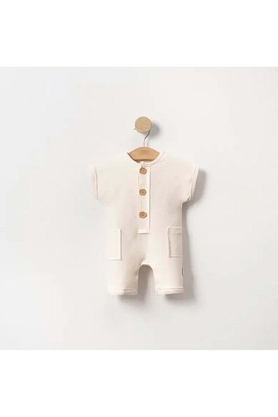 NECİXS BEBEE Big Button Short Sleeve Short Jumpsuit Cream