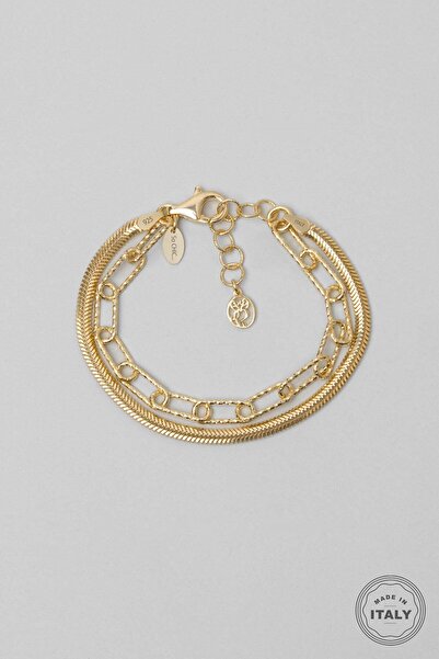 So CHIC... İtalyan 18 Ayar Sarı Altın Kaplama 19 Cm Gümüş Zincir Bileklik