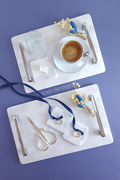 ioadesign Set Cuvânt / Logodna Nr.4 - Tava de logodna Accesorii pentru tavă de cafea pentru mire - Mâner din argint Narcis