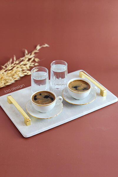 ioadesign Nergis Gerçek Ince Mermer Sunum Tepsisi 32x20 Cm - Altın Kulp