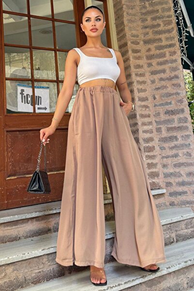 NEW LAVİVA Women's Mink Crepe Trousers Suitable for Hijab - Pocketed, Loose, Wide Leg