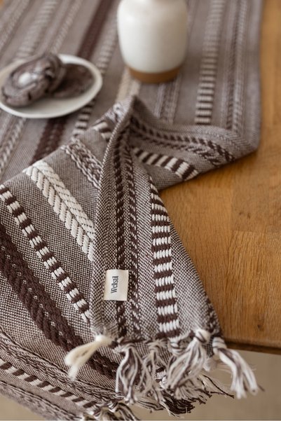 Wellstil Neula |   100% Cotton Dark Brown Knitted Runner 40 X 110 cm