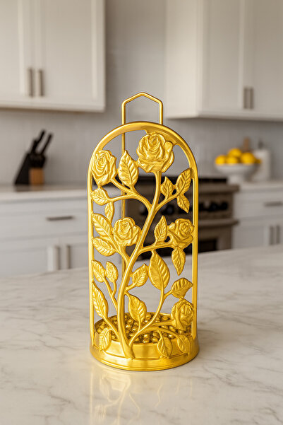 NazeL Store Gold Color Rose Motif Decorative Paper Towel Holder / Napkin Holder