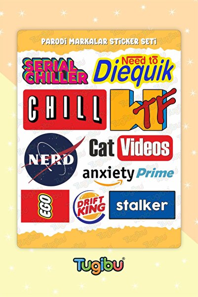 TUGİBU Parody Sticker Set, Chill Sticker Set, 10 Pieces Parody Brands Sticker Set