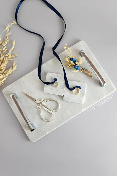 ioadesign 6 Parçalı Set - Nergis Gerçek Ince Mermer Söz/nişan Tepsi Seti - Gü...