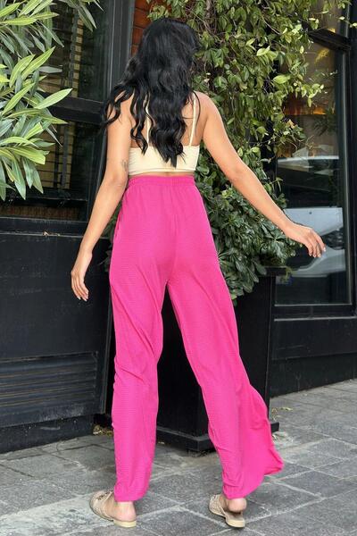 NEW LAVİVA Fuchsia Seersucker Elastic Waist Trousers